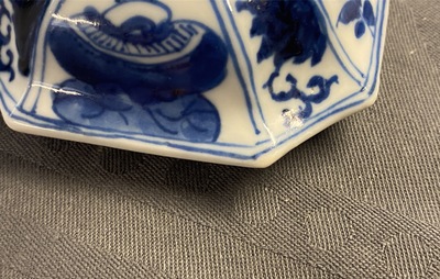 A Chinese blue and white five-piece garniture with boys and ladies, Kangxi